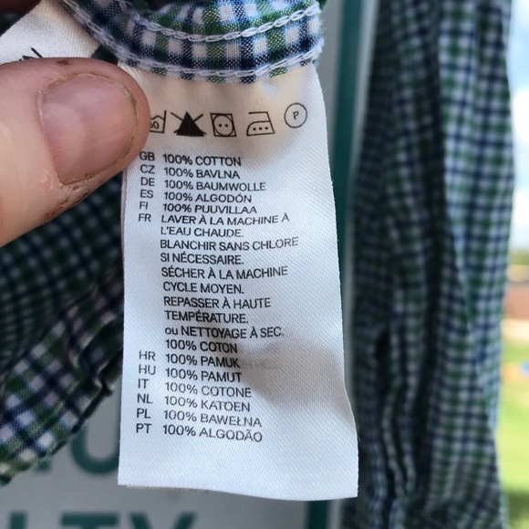 H&M Green Blue White Plaid Checkered Button Up Down Long Sleeves Shirt Boys 6-7 - Picture 4 of 13